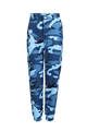 Dettaglio dei pantaloni cargo mimetici blu da donna con tasche laterali e polsini alla caviglia - Taglia S / Pantaloni e gonne / Blu