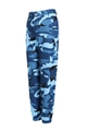 Detail of cargo pocket and elastic cuff on blue camouflage pattern utility pants - S / Bottoms / Blue Camouflage