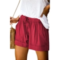 Detail of high-waist drawstring waistband and side pocket on brick red summer shorts - 3XL / Bottoms / Burgundy