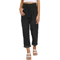 High-waisted corduroy straight trousers in black finish with amber button and pleats - S / Black