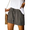 Detailed macro view of gray drawstring elastic waistband and large patch pockets on shorts - 3XL / Bottoms / Dark Gray
