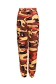 Dettaglio dei pantaloni cargo camouflage arancioni con vita alta e tasche laterali - Arancione