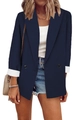 Detail of dark blue blazer with contrasting white folded cuffs and two black buttons - Navy Blue