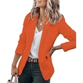 Detail of vivid orange long sleeve blazer featuring classic lapels and flap pockets - Orange