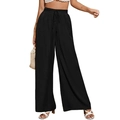 Pantaloni a gamba larga a vita alta da donna neri con coulisse elastica in vita - Nero