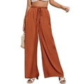 Pantaloni larghi a vita alta da donna in marrone caramello con coulisse stile casual - Rosso