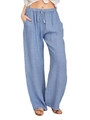 Light blue wide-leg cotton linen trousers with elastic drawstring waist for women - S / Light Blue