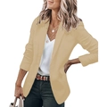 Light khaki women blazer with notched lapel and single-breasted buttons in high-quality detail - Apricot