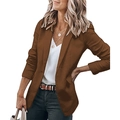 Close-up of brown casual blazer featuring a classic notched lapel and button detail - Brown