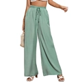 Pantaloni a gamba larga a vita alta da donna verde chiaro con coulisse elastica e vestibilità - Verde