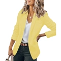 Close-up of bright yellow women blazer with notch lapel and single breasted design - Yellow