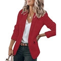 Detailansicht des roten Damen-Blazers mit Reverskragen und Taschen für Business-Casual-Outfits - Burgunderrot