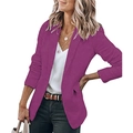 Detailed view of women's purple blazer with notched lapels and flap pockets in casual style - Purple