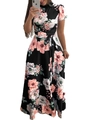 Detail des Blumenmusters auf elegantem schwarzem Sommerkleid mit rosa Blüten - S / T-Shirts / Schwarz