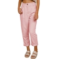 Pantalon femme en velours côtelé rose à taille haute et ourlet à revers élégant - Rose