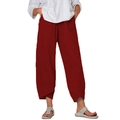 Deep red cotton linen wide leg cropped pants with unique criss-cross cuff detail - Burgundy