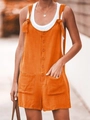 Women's summer orange cotton linen overall shorts with tie straps and pockets - 4XL / Rompers / Orange