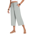 Women's light grey linen wide-leg trousers with high elastic waist and drawstring cord - S / Bottoms / Light Gray (Seven-Point)