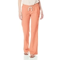 Relaxed fit peach cotton linen trousers for women with adjustable drawstring waist - S / Orange