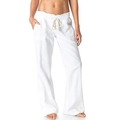 Women's wide-leg white cotton linen pants with drawstring waist and loose casual fit - S / White
