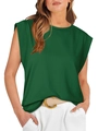 Detail view of dark green crew neck muscle tee featuring structured padded shoulders - 2XL / Green