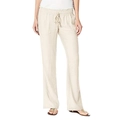 Women's loose linen trousers with elastic drawstring waist in natural oatmeal color - S / Apricot