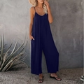 Elegante tuta blu scuro con spalline sottili e tasche laterali per look estivo casual - S / Blu scuro