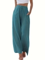 Detailansicht der Leinenhose mit hoher Taille, Kordelzug und praktischen Taschen - S / Unterteile / Malachitgrün