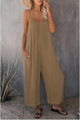 Elegante tuta kaki con spalline sottili e scollo a V per un look estivo casual e chic - S / Cachi