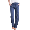 Pantalon large bleu marine en coton et lin avec taille élastique à cordon et poches latérales - S / Bleu