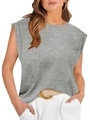 Women's casual grey sleeveless t-shirt with padded shoulders and round neck design - 2XL / Gray