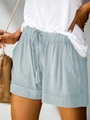 Women's light blue casual high waist summer shorts with drawstring and side pockets - S / Light Gray