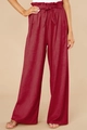 Deep red high-waisted paperbag trousers with wide legs and matching waist belt - Burgundy