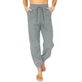 Women's casual high-waisted grey jogger pants with drawstring and large pockets - S / Light Gray