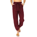 Women's high waist drawstring cargo joggers in deep red with large side pockets - S / Burgundy