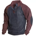Détail du sweat Henley bordeaux avec patchs aux coudes gris et texture côtelée - S / Hauts / Gris Bleu