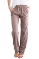 Women's wide leg cotton linen drawstring trousers in casual loose brownish grey fit - Khaki