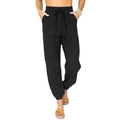 Women's black high waist jogger pants with drawstring waist and textured fabric - S / Black