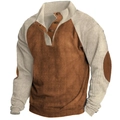 Chemise Henley rétro pour hommes avec manches raglan contrastées et coudières marron - S / Hauts / Brun + Abricot