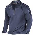 Detail of navy blue tactical long sleeve sweatshirt with shoulder patches and arm pocket - Navy Blue