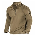 Men's outdoor tactical long sleeve sweatshirt with half-zipper and arm pocket - Khaki