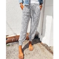 Women's white leopard print joggers with drawstring waist and elastic cuffs - S / White