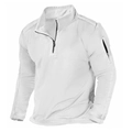 White men's tactical long sleeve shirt with stand collar, half-zip, and arm pocket - White