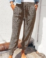 Women's leopard print joggers featuring a drawstring waist and elastic cuffs for casual wear - S / Khaki