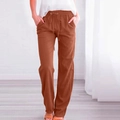 Pantalon large en lin rouge brique pour femme avec taille élastique à cordon de serrage - S / Rouge Orangé
