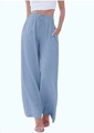 Pantaloni larghi da donna in lino con coulisse e tasche laterali in colore azzurro - S / Azzurro