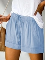 Women's light blue high-waisted casual shorts with drawstring waist and pockets - S / Light Blue