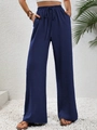 Pantaloni a gamba larga blu scuro con coulisse elastica e tessuto con trama a micro-rughe - S / Blu navy