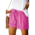 Women's high waist casual shorts in rose pink with drawstring waist and pockets - S / Rose Red