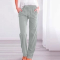 Pantalon large pour femme en lin vert sauge clair avec cordon de serrage et taille élastique - S / Vert Haricot